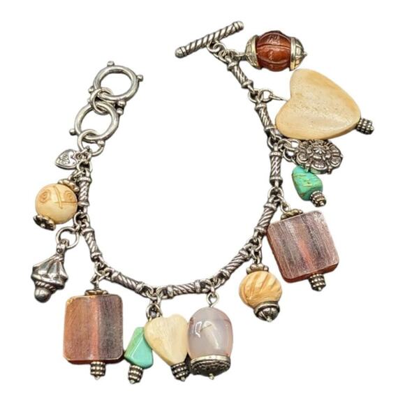 BRIGHTON NATURAL ELEMENTS Heart‎ Multi Beads Charms Chunky Toggle Bracelet - Picture 2 of 11